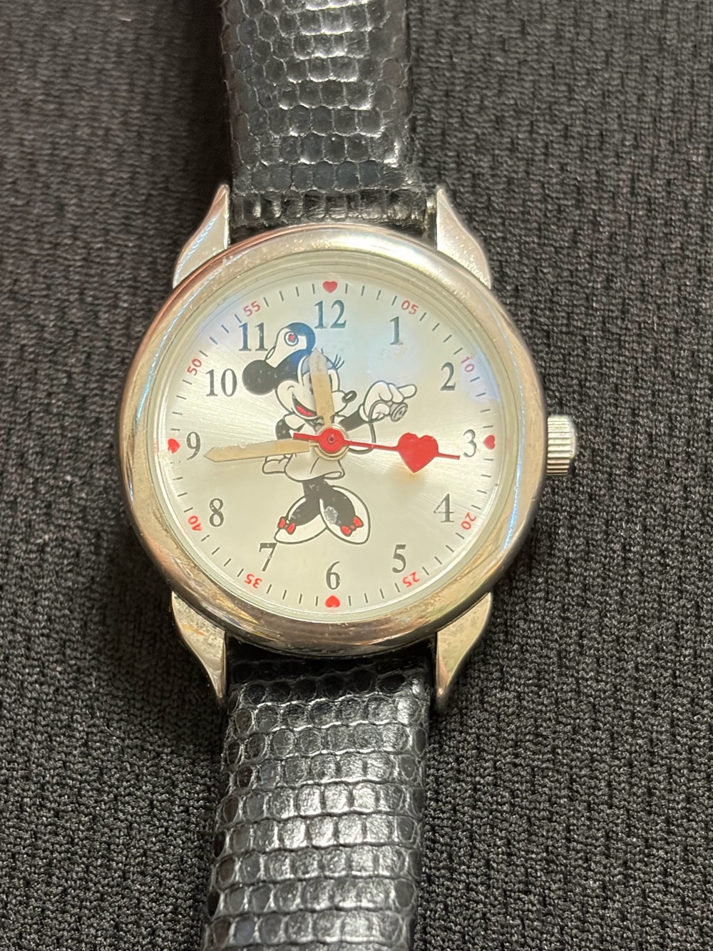 Disney Men's Watch with Black Strap and Red Heart Hands